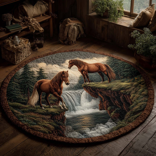 Horse Cliffside Encounter Quilted Round Mat Home Decor Best Gifts For Horse Lovers - Printvoro