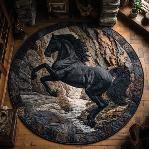 Horse Canyon Shadow Quilted Round Mat Rustic Circle Mats Home Decor Gifts For Horse Lovers - Printvoro