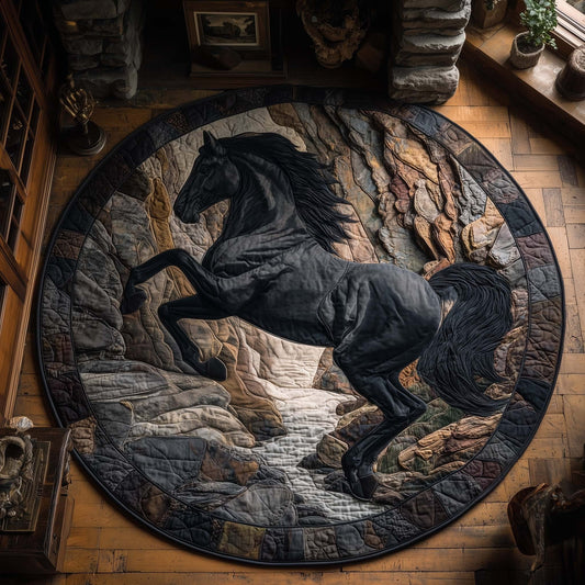 Horse Canyon Shadow Quilted Round Mat Rustic Circle Mats Home Decor Gifts For Horse Lovers - Printvoro