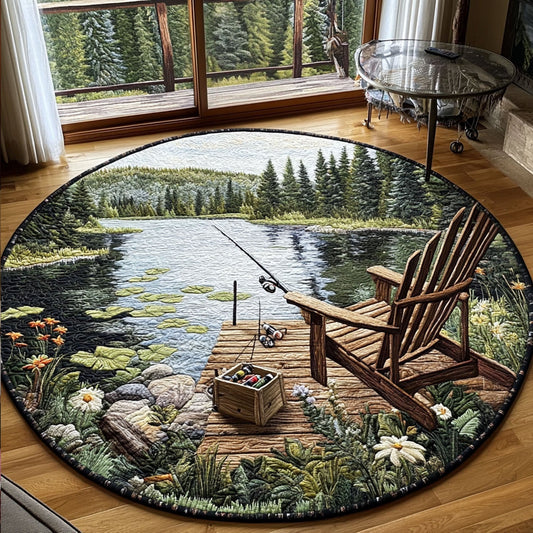 Lakeside Angling Quilted Round Mat Natural Home Decor Unique Gifts For Fishing Lovers