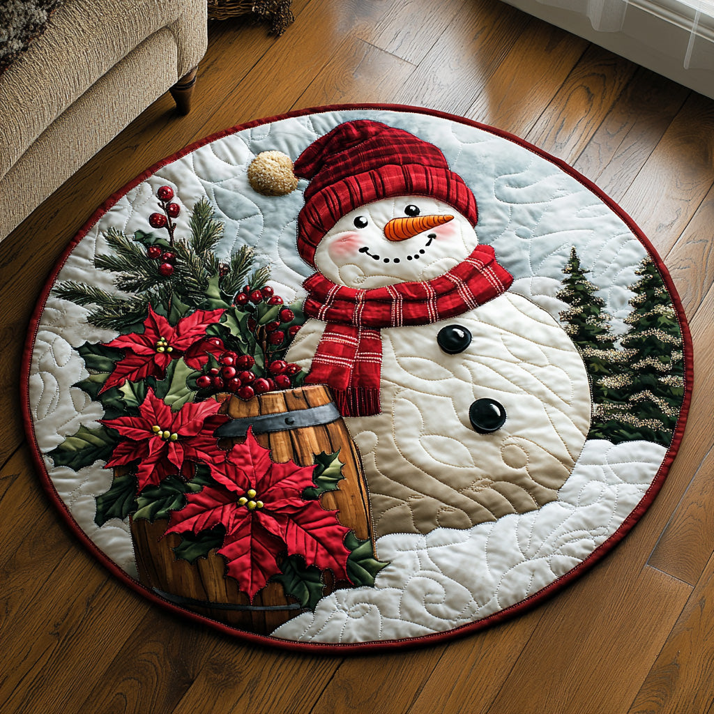 Frosted Joy Quilted Round Mat Snowman Pattern Xmas Home Decor Christmas Gift Ideas