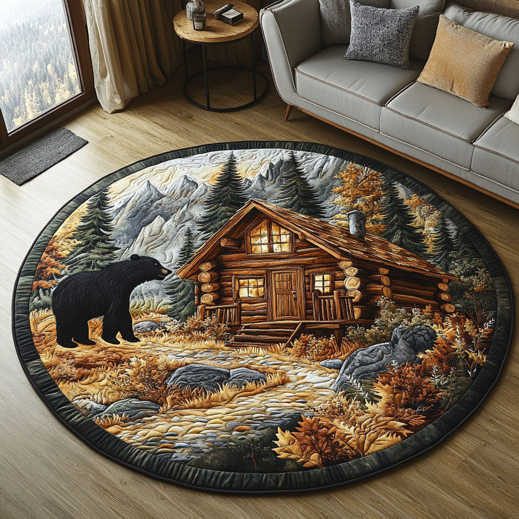 Bear Country Cabin Quilted Round Mat Famm Themed Rustic Home Decor Gifts For Bear Lovers