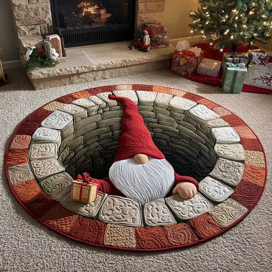Magic Pit Gnome Quilted Round Mat Christmas Themed Holiday Home Decor Funny Secret Santa Gifts