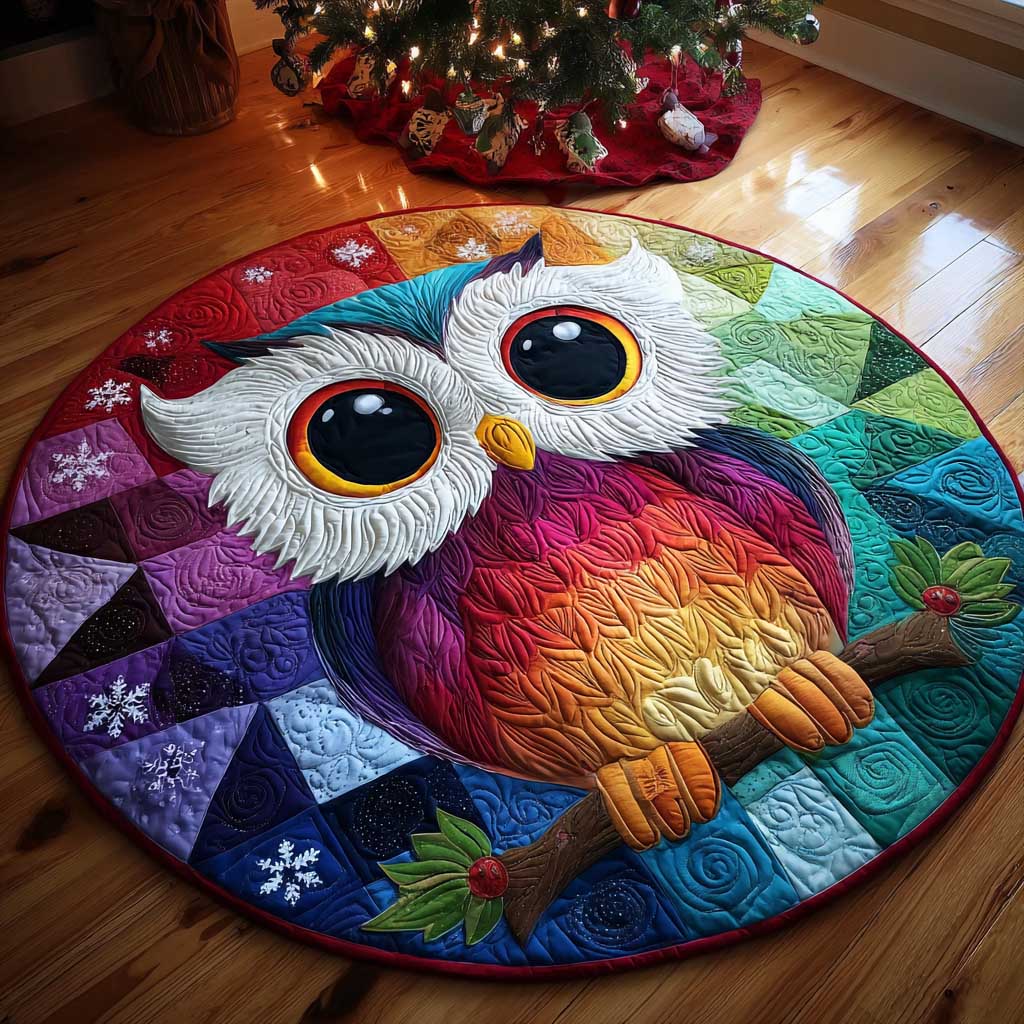Festive Owl Quilted Round Mat Animal Design Natural Home Decor Unique Gifts For Owl Lovers