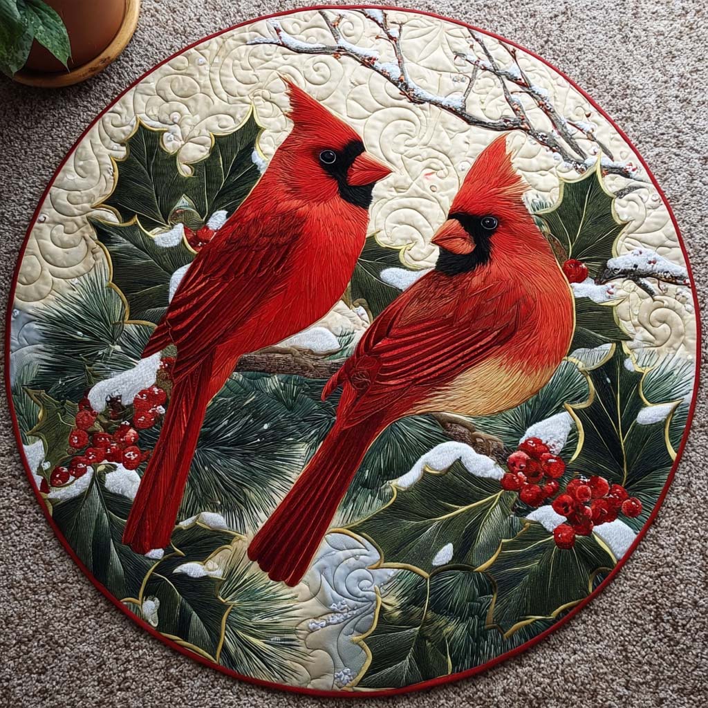 Cardinal Together in Winter Quilted Round Mat Season Home Decor Great Christmas Gift Ideas