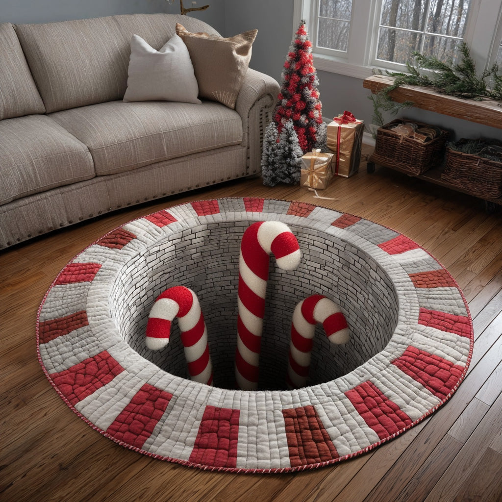 Candy Cane Pit Quilted Round Mat Winter Themed Christmas Home Decor Xmas Gift Ideas