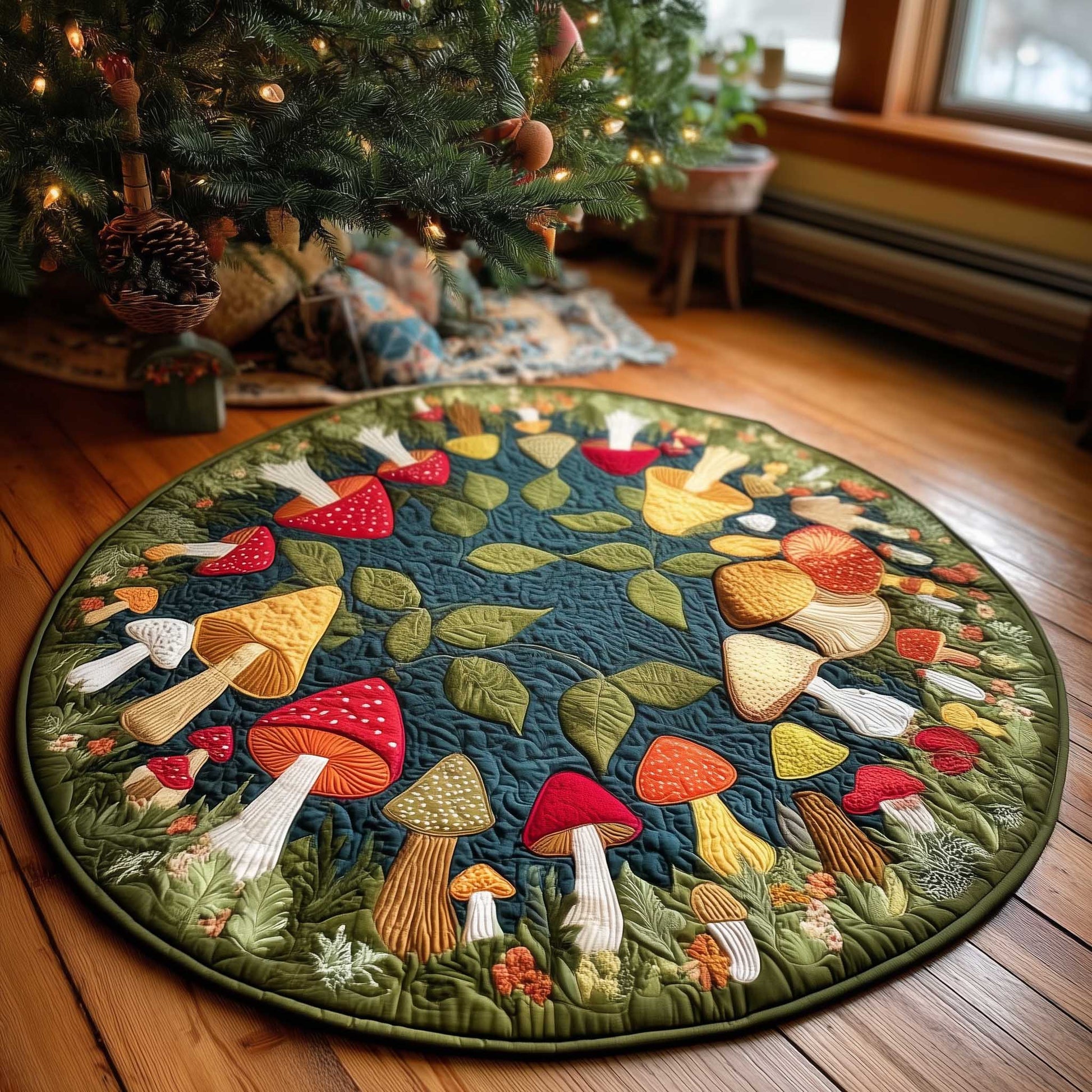 Forest Whisper Mushroom Quilted Round Mat Mushroom Pattern Natural Home Decor Unique Gift Ideas