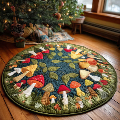 Forest Whisper Mushroom Quilted Round Mat Mushroom Pattern Natural Home Decor Unique Gift Ideas