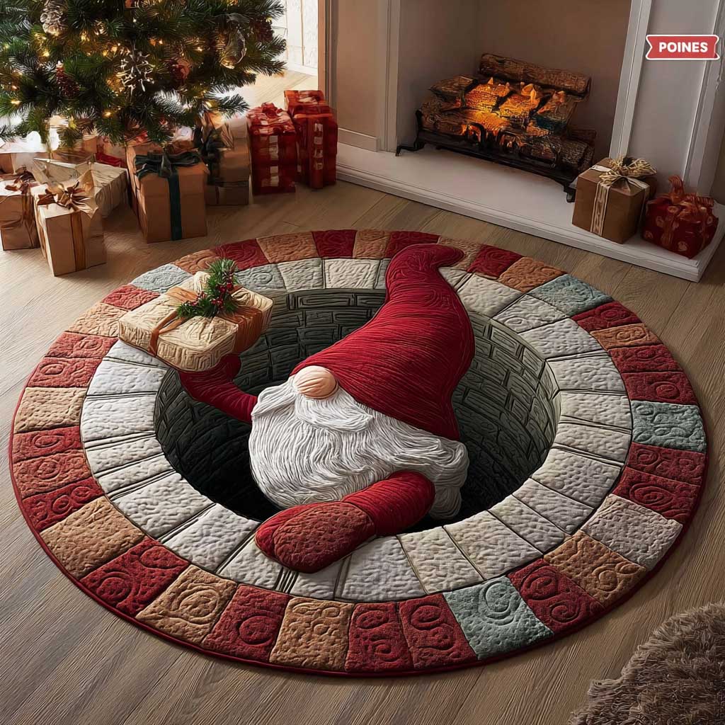 Falling Gnome Quilted Round Mat Christmas Themed Mantel Home Decor Gnome Lover Xmas Gifts