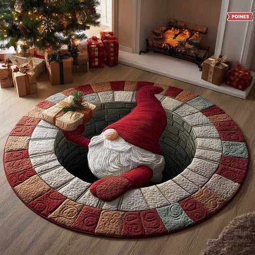 Falling Gnome Quilted Round Mat Christmas Themed Mantel Home Decor Gnome Lover Xmas Gifts