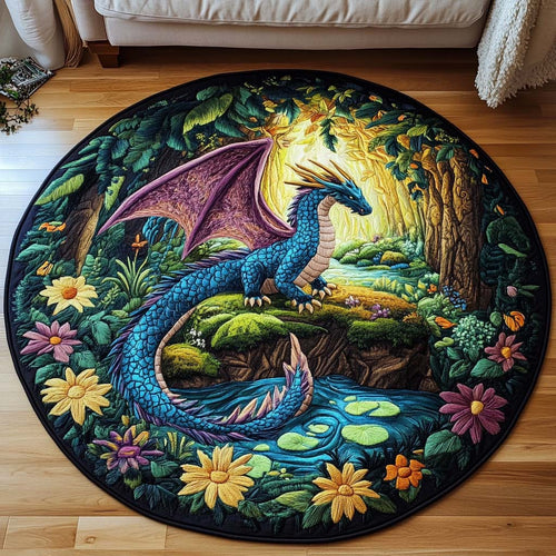 Dragon Oath Quilted Round Mat Fantasy Themed Natural Home Decor Dragon Lover Gifts