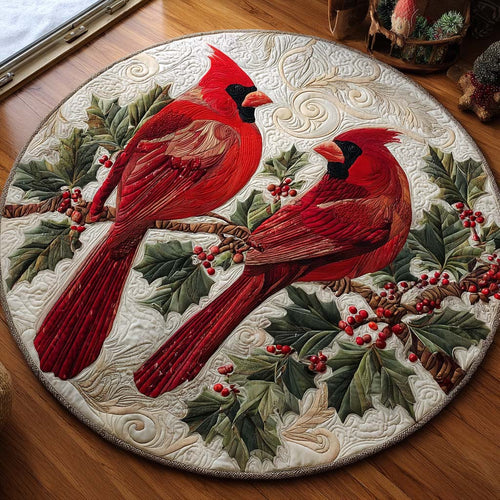 Cardinals Of Love Quilted Round Mat Winter Themed Christmas Home Decor Cardinal Lover Xmas Gifts
