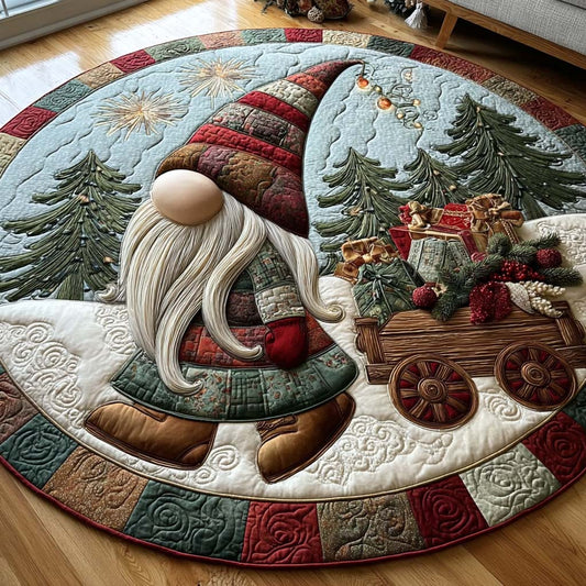 Gnome Sleigh Ride Quilted Round Mat Winter Themed Holiday Home Decor Great Christmas Presents