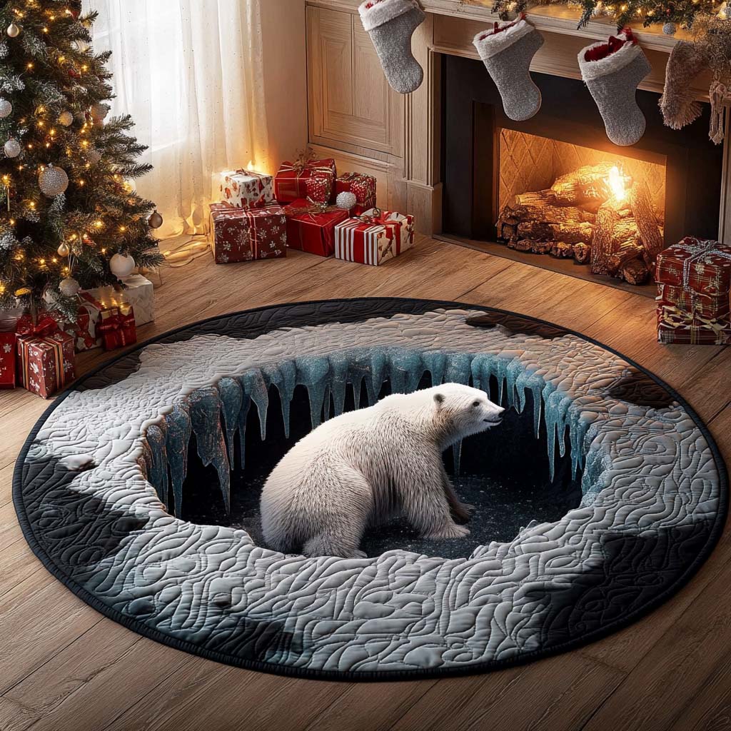 Frosty Paws Quilted Round Mat Christmas Home Decor Polar Bear Lover Christmas Gifts