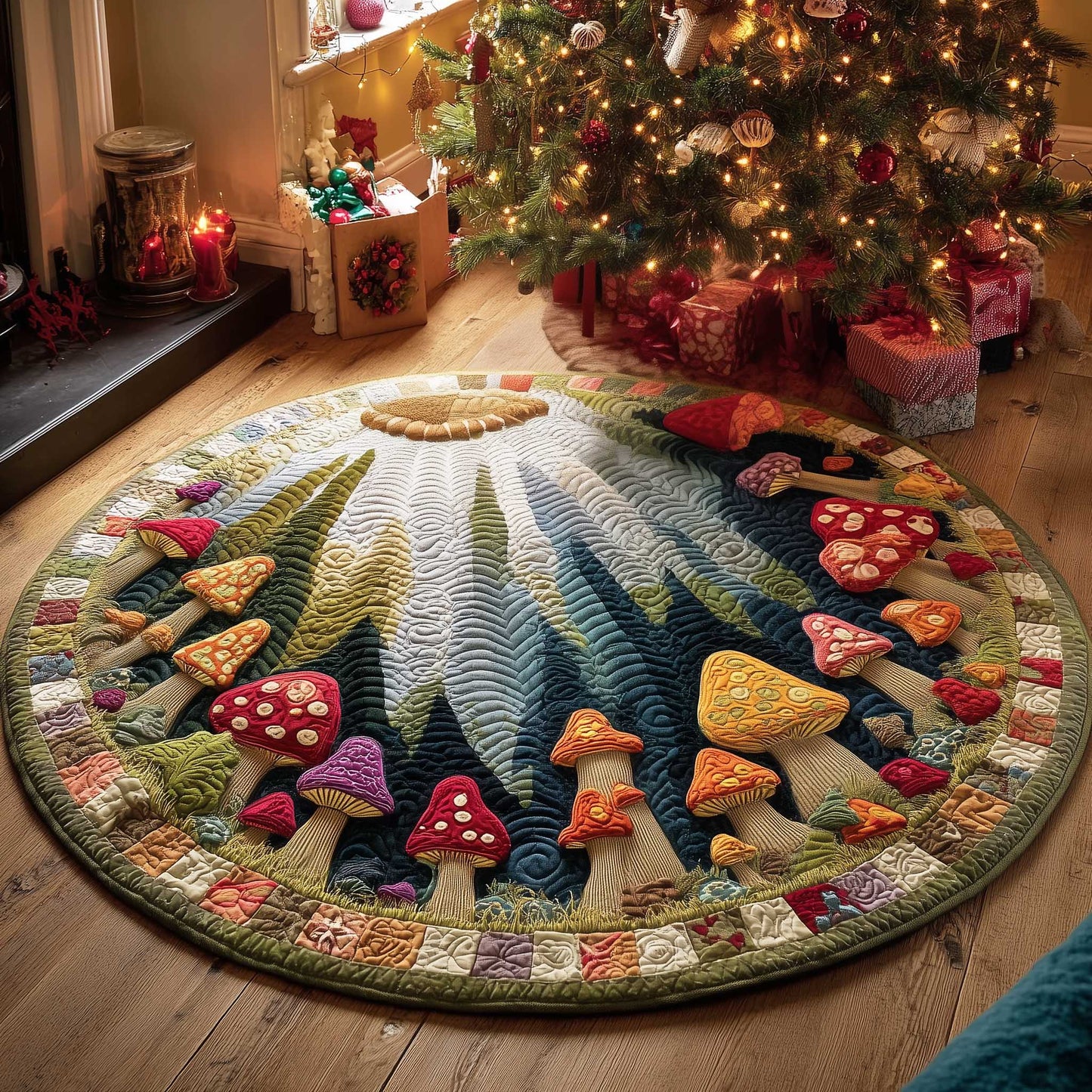 Enchanted Forest Mushroom Quilted Round Mat Christmas House Decor Christmas Gifts For Her