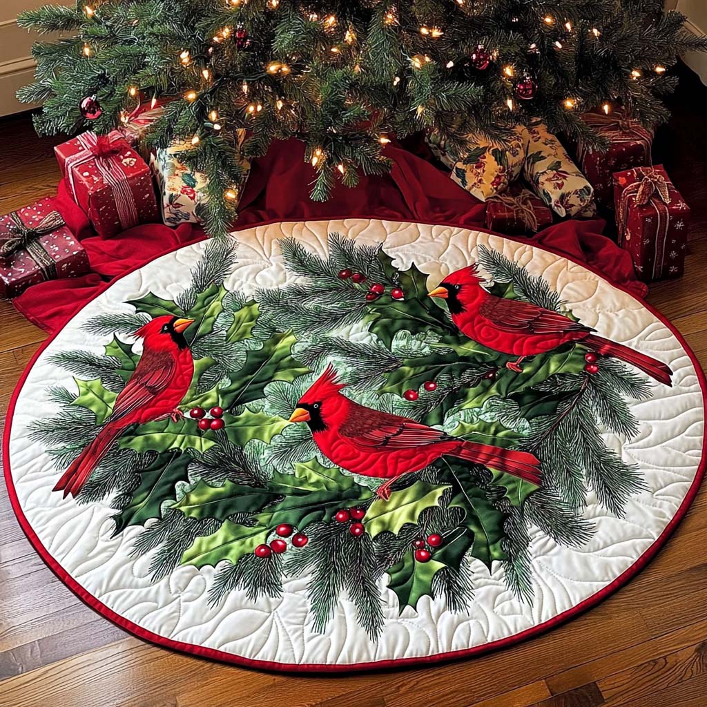 Cardinal Cheer Quilted Round Mat Christmas Home Decoration Xmas Gift For Cardinal Lovers