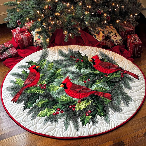 Cardinal Cheer Quilted Round Mat Christmas Home Decoration Xmas Gift For Cardinal Lovers