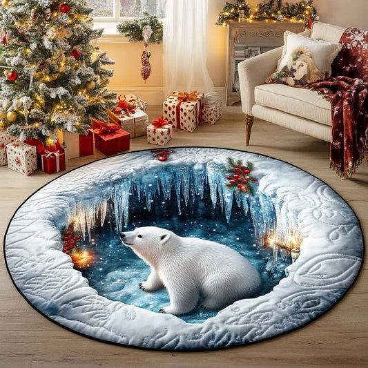 Icecap Friend Quilted Round Mat Winter Themed Season Home Decor Xmas Gift For Polar Bear Lovers