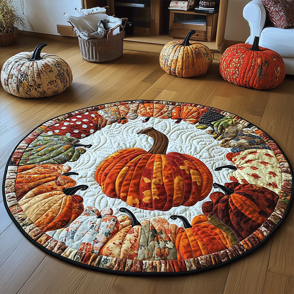 Fall Pumpkin Quilted Round Mat Autumn Vibe Rustic Home Decor Pumpkin Lover Gifts