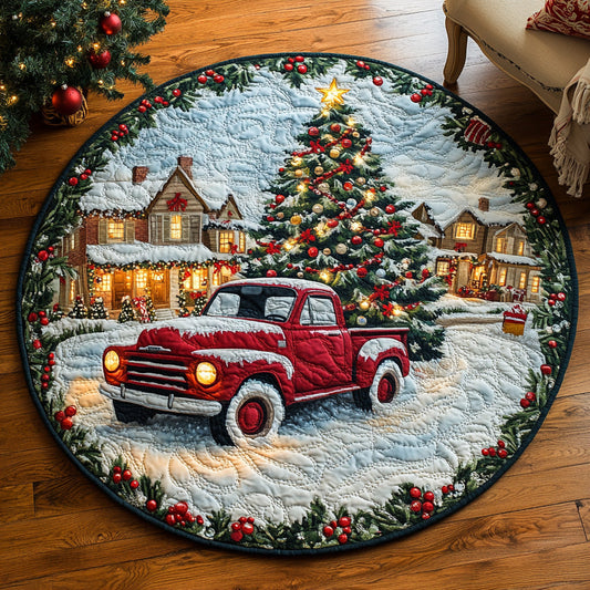 Holiday Haul Quilted Round Mat Christmas Home Decor Xmas Gifts For Truck Lovers