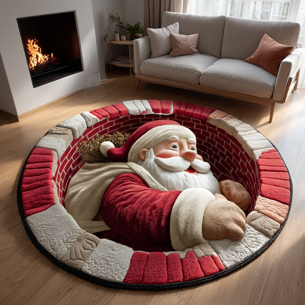 Chimney Santa Claus Illusion Quilted Round Mat Living Room Decor Christmas Presents For Him