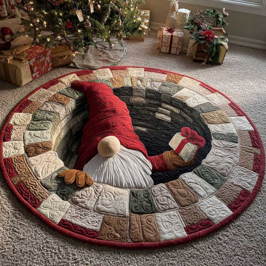 Hidden Gnome Floor Quilted Round Mat Christmas Home Decor Gnome Lover Christmas Gift