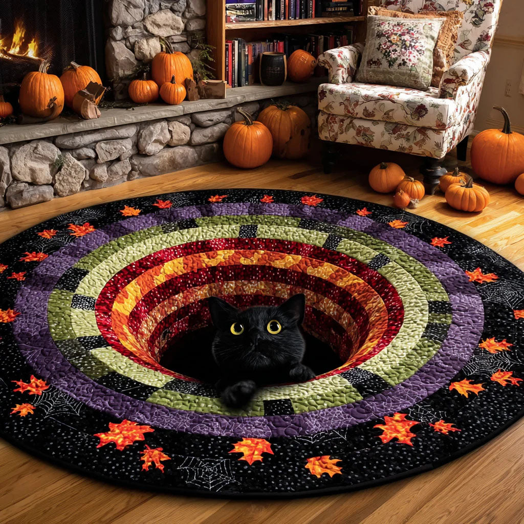 Cat Pumpkin Shadow Quilted Round Mat Living Room Decor Holiday Gifts For Cat Lovers