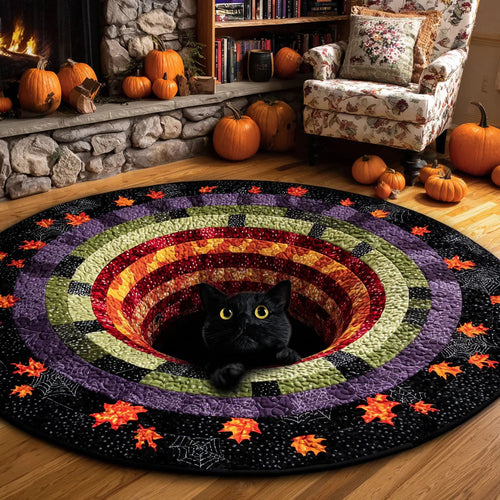 Cat Pumpkin Shadow Quilted Round Mat Living Room Decor Holiday Gifts For Cat Lovers
