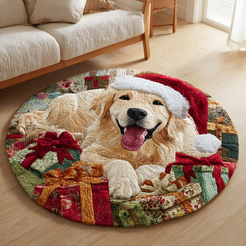 Festive Golden Retriever Quilted Round Mat Living Room Decor Christmas Gifts For Dog Lovers