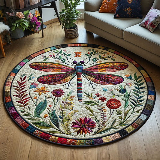 Garden Breeze Quilted Round Mat Flower Pattern Natural Home Decor Gifts For Dragonfly Lovers