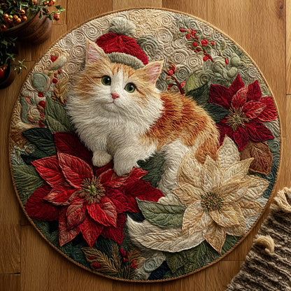 Cat Hollyheart Wonder Quilted Round Mat Season Home Decor Cat Owner Christmas Gifts