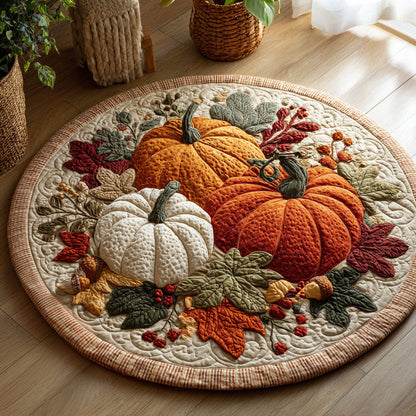 Autumn Abundance Quilted Round Mat Thanksgiving Themed Holiday Home Decor Pumpkin Lover Gifts