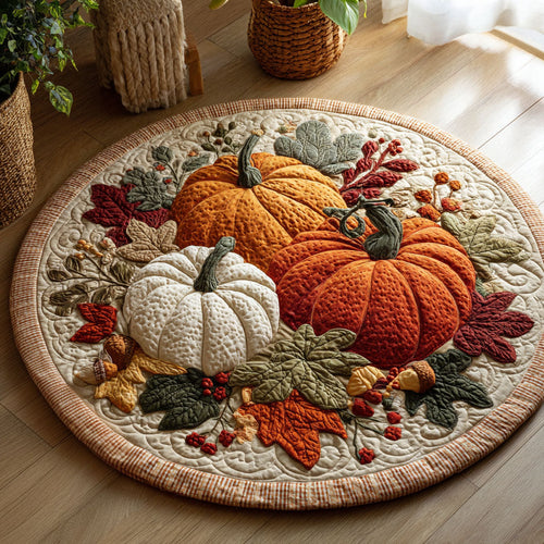 Autumn Abundance Quilted Round Mat Thanksgiving Themed Holiday Home Decor Pumpkin Lover Gifts