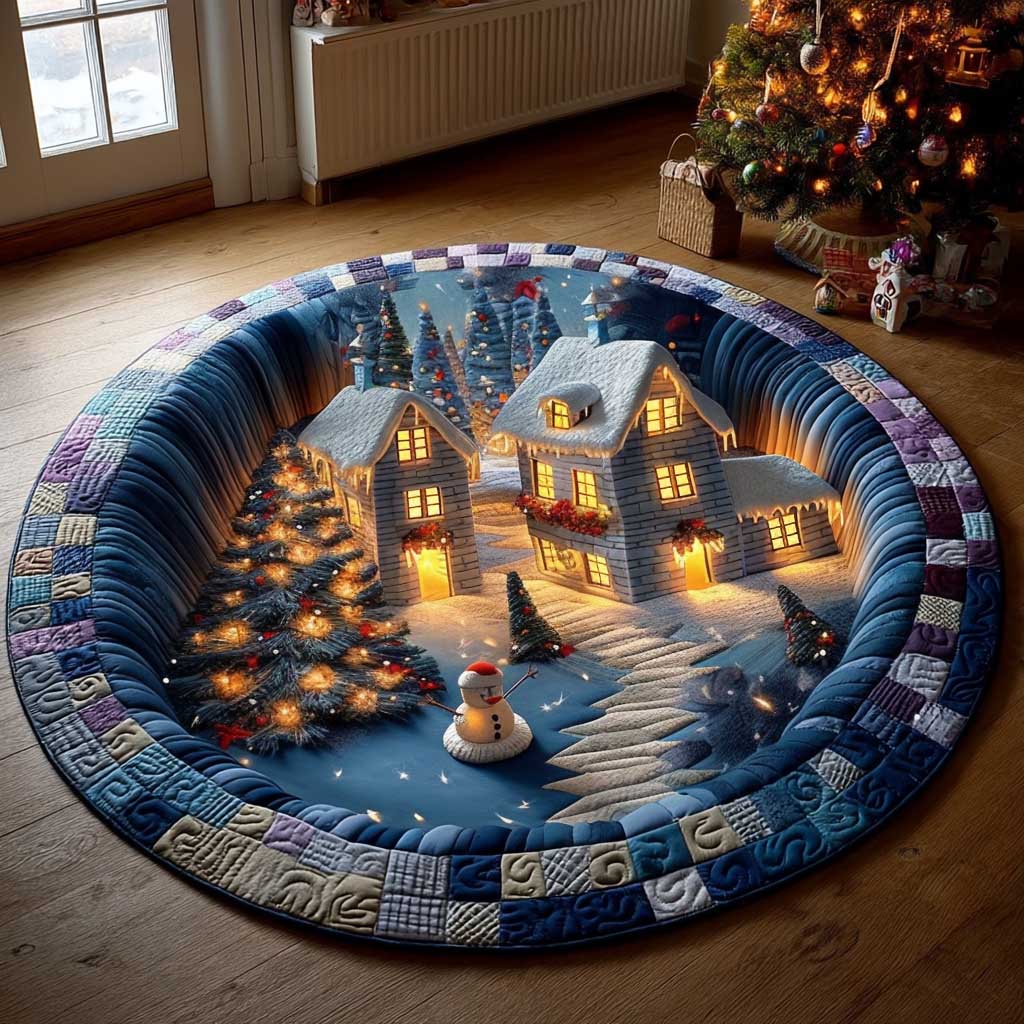 Merry Christmas Hamlet Quilted Round Mat Winter Home Decor Christmas Gift Ideas