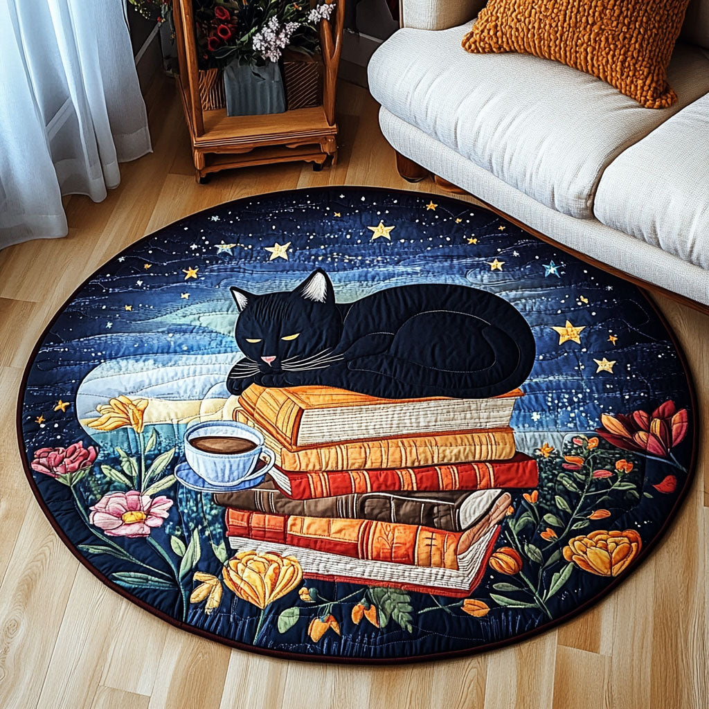 Cat Cozy Hideaway Quilted Round Mat Animal Themed Unique Gifts For Book Readers