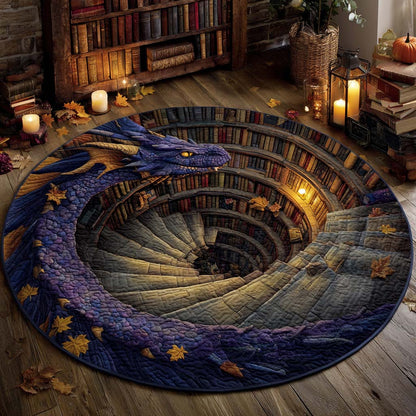 Dragon Spiral Watcher Quilted Round Mat Fantasy Themed Interior Decor Accents Dragon Lover Gifts