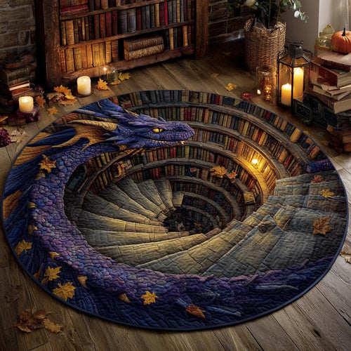 Dragon Spiral Watcher Quilted Round Mat Fantasy Themed Interior Decor Accents Dragon Lover Gifts