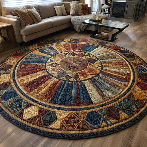 Feathered Pathways Quilted Round Mat Native Themed Boho Home Decor Native American Themed Gifts