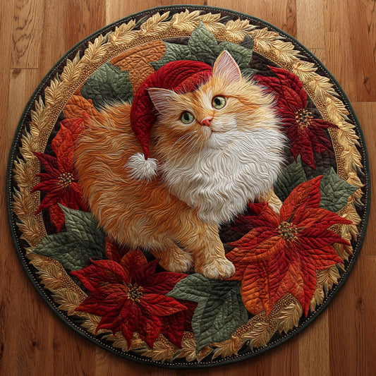 Golden Whisker Joy Quilted Round Mat Xmas Home Decor Items Christmas Gifts For Cat Owners