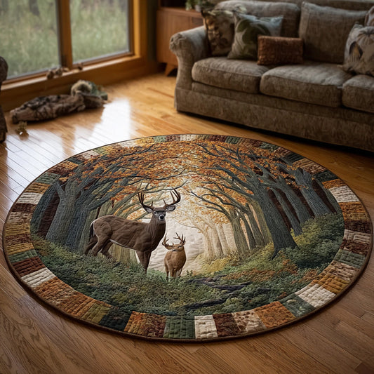 Forest Stag Quilted Round Mat Winter Decor Christmas Round Mat Christmas Gifts For Stag Lovers