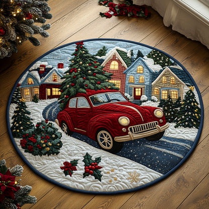 Frosty Road Quilted Round Mat Winter Themed Christmas Home Decor Gifts For Him