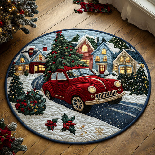 Frosty Road Quilted Round Mat Winter Themed Christmas Home Decor Gifts For Him