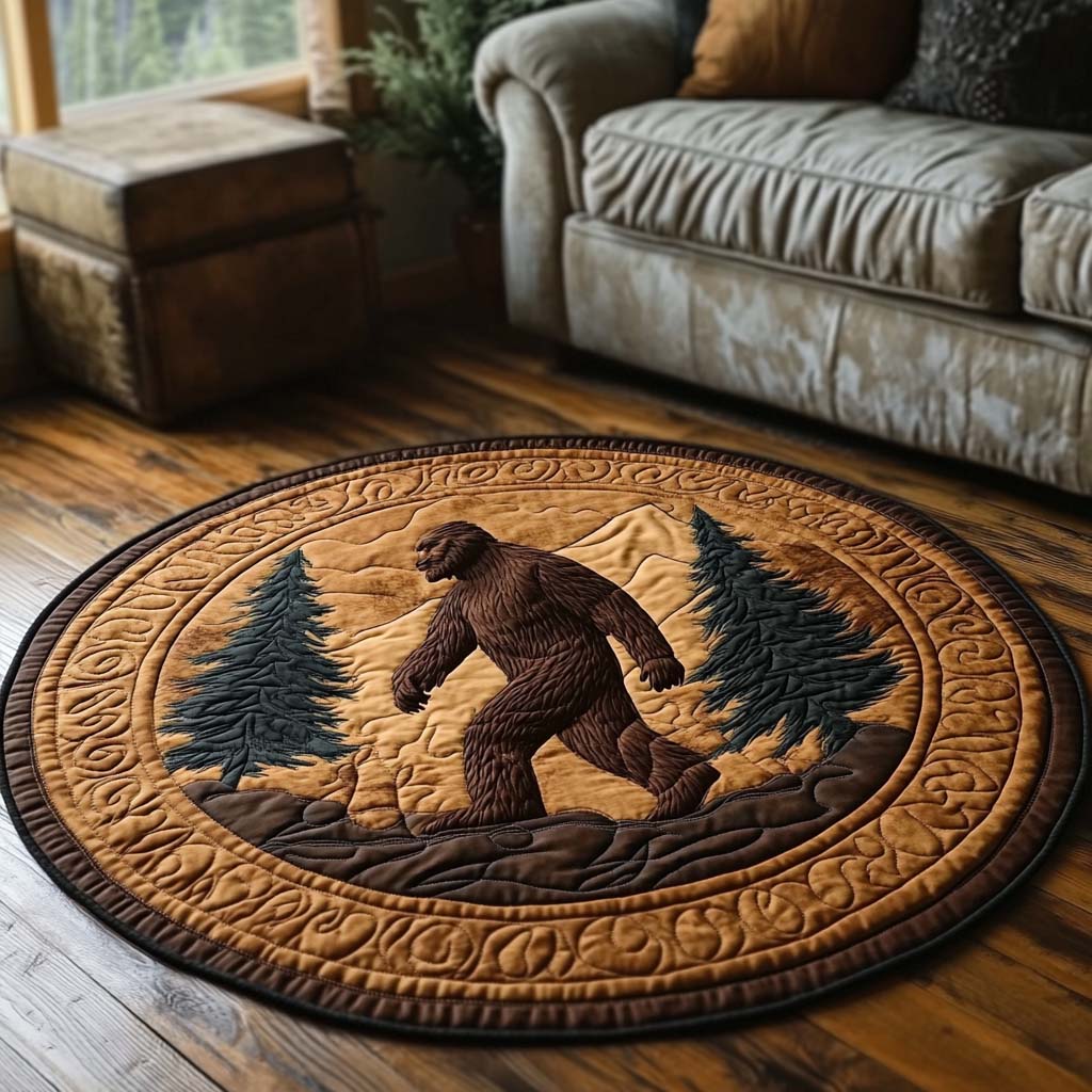Bigfoot Chronicles Quilted Round Mat Earth Tone Home Decor Gifts For Bigfoot Lovers