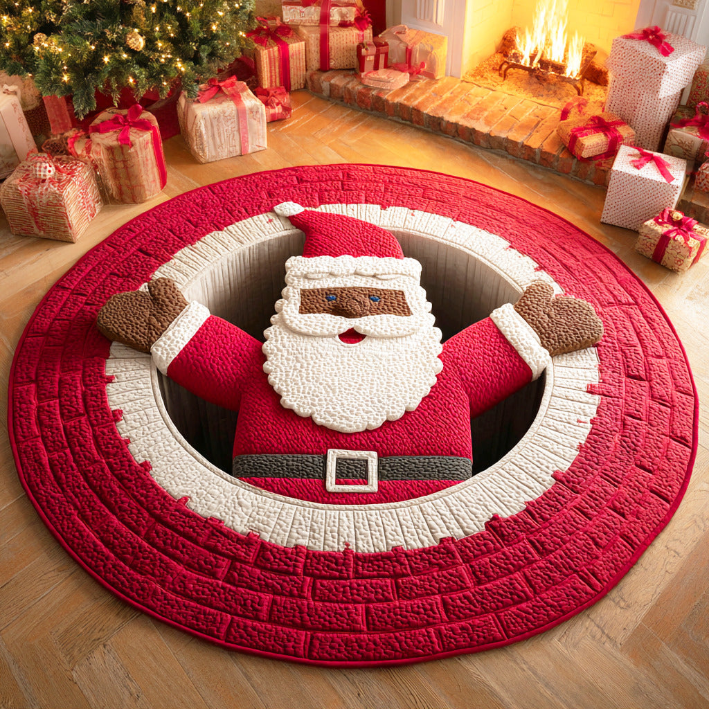 Black Santa Quilted Round Mat Santa Claus Pattern Christmas Home Decor Secret Santa Gifts