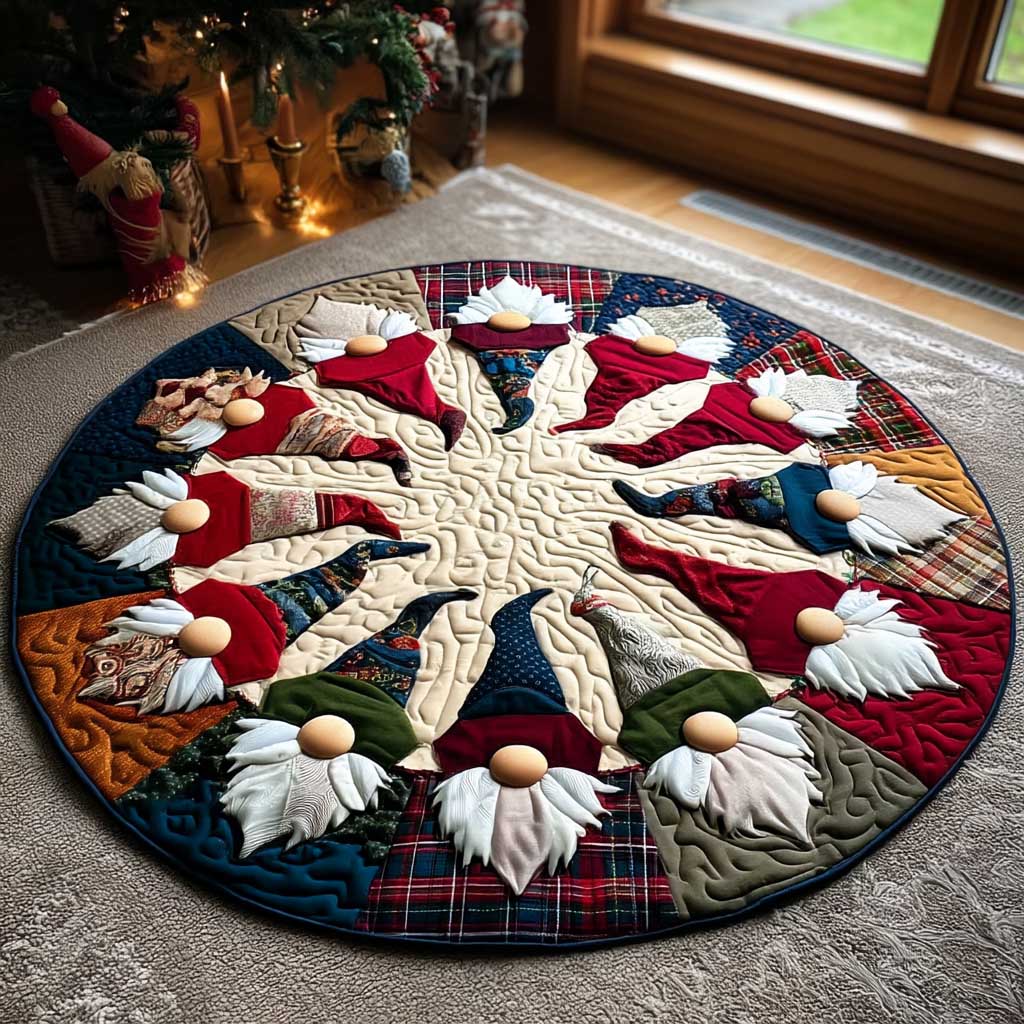 Holiday Gnome Quilted Round Mat Christmas Themed Winter Home Decor Gnome Lover Xmas Gifts
