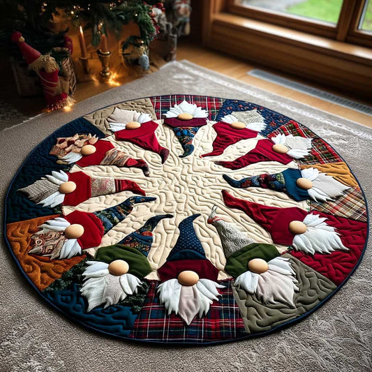 Holiday Gnome Quilted Round Mat Christmas Themed Winter Home Decor Gnome Lover Xmas Gifts