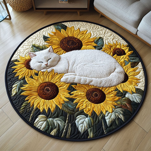 Cat Sunflower Paws Quilted Round Mat Animal Home Decor Gifts For Cat Lovers