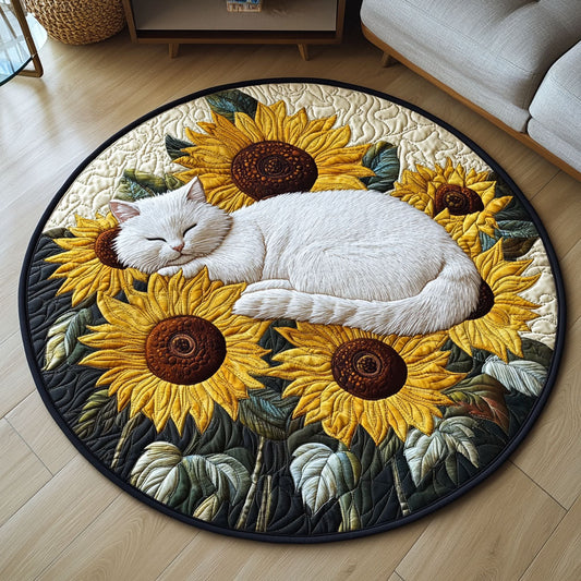 Cat Sunflower Paws Quilted Round Mat Animal Home Decor Gifts For Cat Lovers