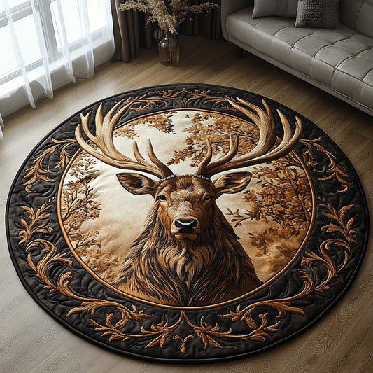 Golden Antlers Quilted Round Mat Vintage Home Decor Natural Vibe Animal Lover Gifts