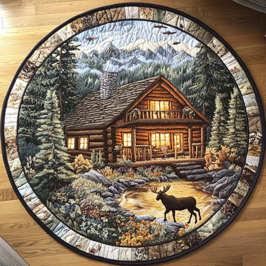 Forest Moose Quilted Round Mat Forest Scene Natural Home Decor Gifts For Moose Lovers